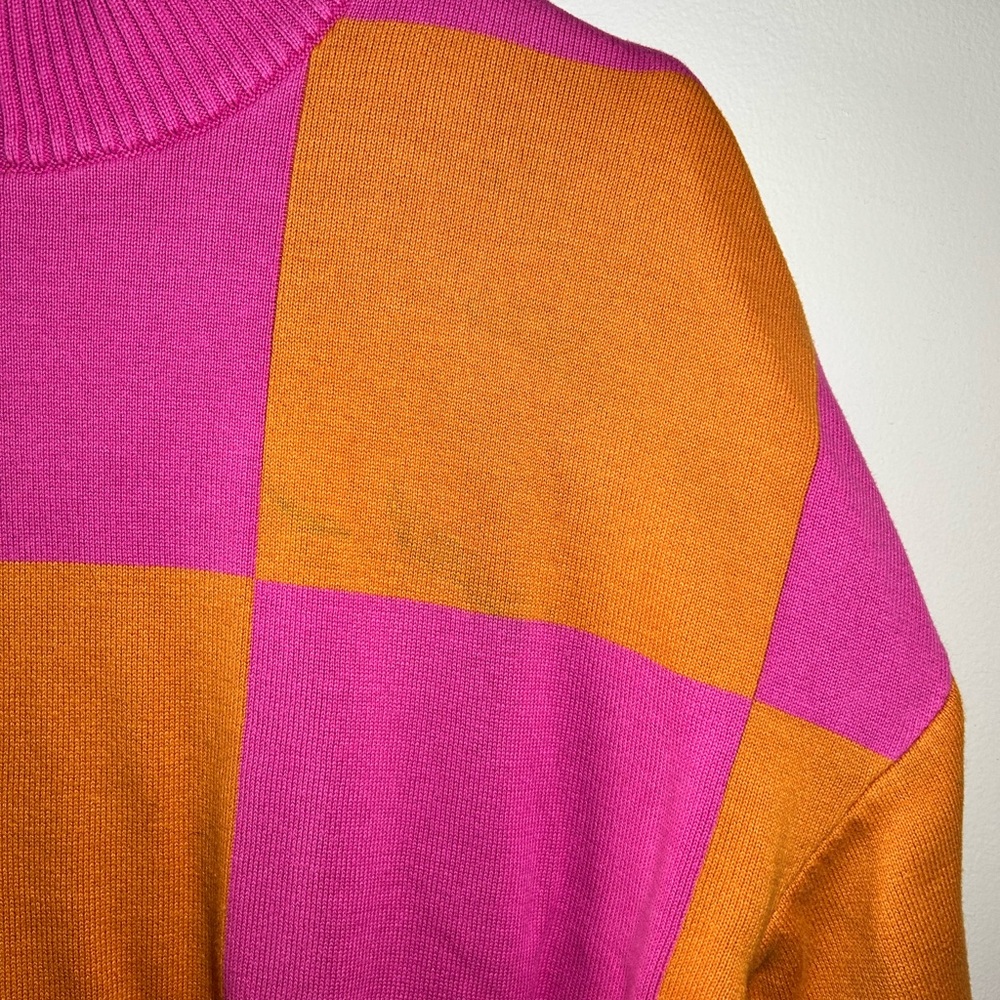 Lucy & Yak Pink and Orange Checkered Oversized Sweater /Sweater Dress - Picture 7 of 7